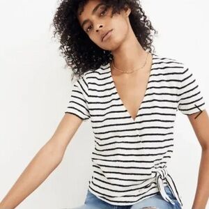 Madewell Striped Wrap Tee with Tie Detail